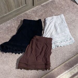 Women's Lace Trim Shorts - Black, White, Brown